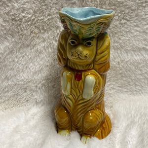 Antique majolica Staffordshire spaniel begging dog pitcher wine jug